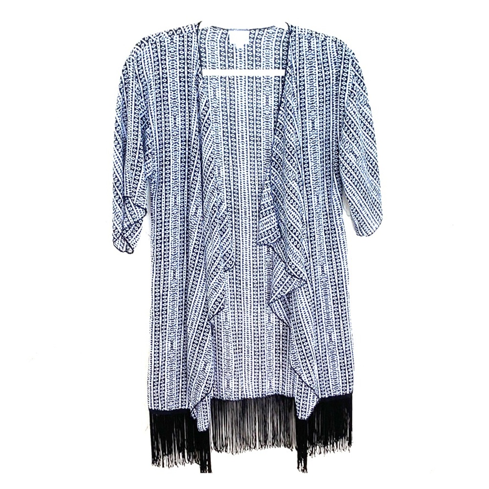Black and white fringe lularoe kimono new